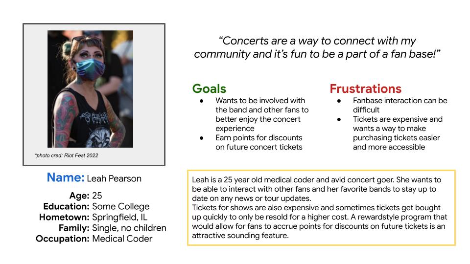User persona for avid concert goers.
